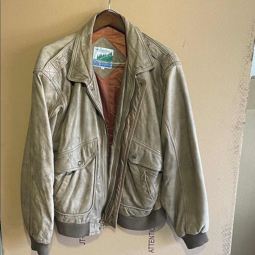 Men's Tan Leather Bomber Jacket